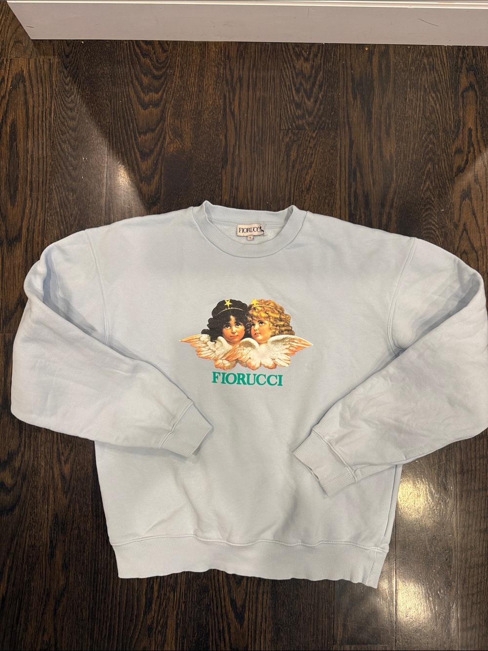 Fiorucci PaleBlue Crewneck with Angel Graphic